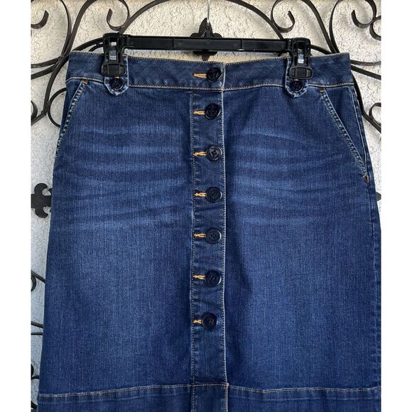 Talbots Denim Nautical Button Skirt - Size 8P - Dark Blue wash Blue - Picture 2 of 7